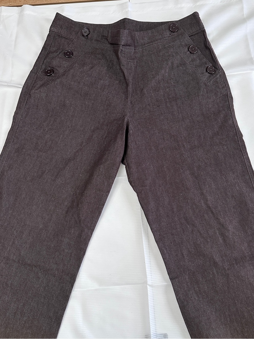 Y2K Dark Brown Sailor Trousers | Button Front Wide Leg Pants Size 12, stretchy